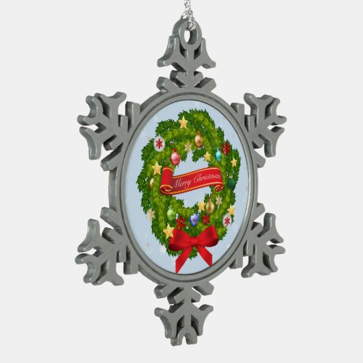 Vrolijk kerstfeest en een gelukkig nieuwjaar! tin sneeuwvlok ornament (Links)