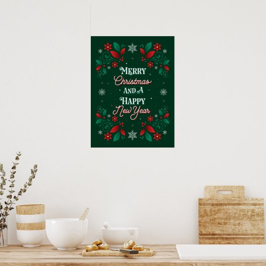 Vrolijk kerstfeest en een gelukkig Poster van het  (Keuken)