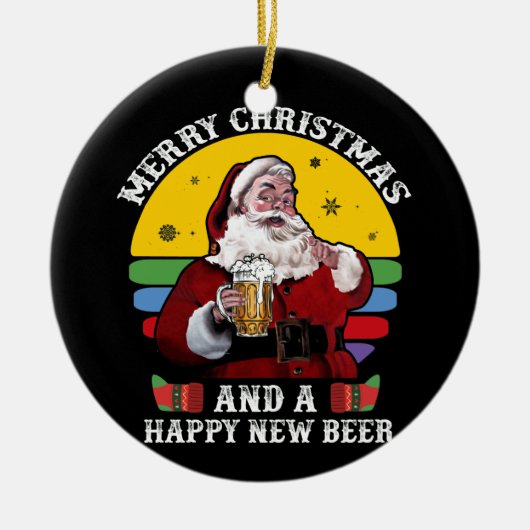 Vrolijk kerstfeest en een gelukkige nieuwe bierker keramisch ornament (Voorkant)