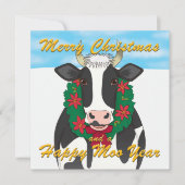 Vrolijk kerstfeest en een Happy Moo-kerstkaart Feestdagenkaart (Voorkant)
