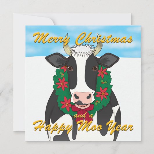 Vrolijk kerstfeest en een Happy Moo-kerstkaart Feestdagenkaart (Voorkant)