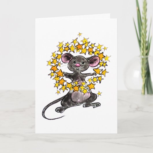 Vrolijk kerstfeest en een Happy New Year Muis met  Kaart (Voorkant)