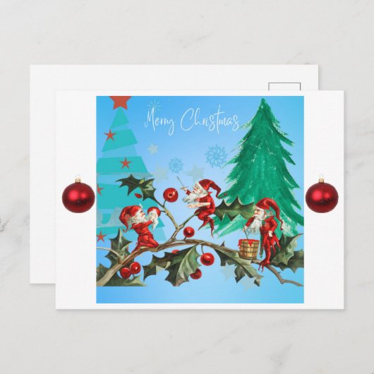 Vrolijk kerstfeest en Elves Feestdagenkaart (Voorkant / Achterkant)