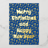 Vrolijk kerstfeest en gelukkig bijna jaar blauw folie feestdagenkaart (Voorkant)