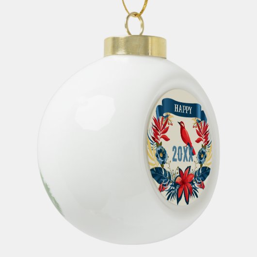 Vrolijk Kerstfeest en Gelukkig Nieuwjaar! 2024 Rod Keramische Bal Ornament (Links)