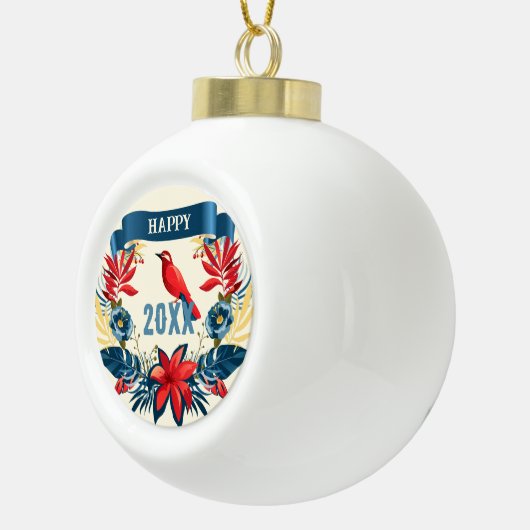 Vrolijk Kerstfeest en Gelukkig Nieuwjaar! 2024 Rod Keramische Bal Ornament (Rechts)