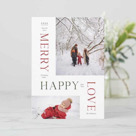 Vrolijk kerstfeest en gelukkig nieuwjaar 2 foto feestdagenkaart (Staand voorkant)