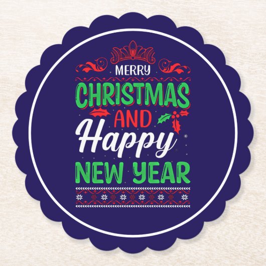 Vrolijk Kerstfeest en Gelukkig Nieuwjaar-61064 Hoo Kartonnen Onderzetters (Voorkant)