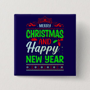 Vrolijk kerstfeest en gelukkig nieuwjaar-61064 vierkante button 5,1 cm