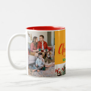 Vrolijk kerstfeest en gelukkig nieuwjaar aanpassen tweekleurige koffiemok