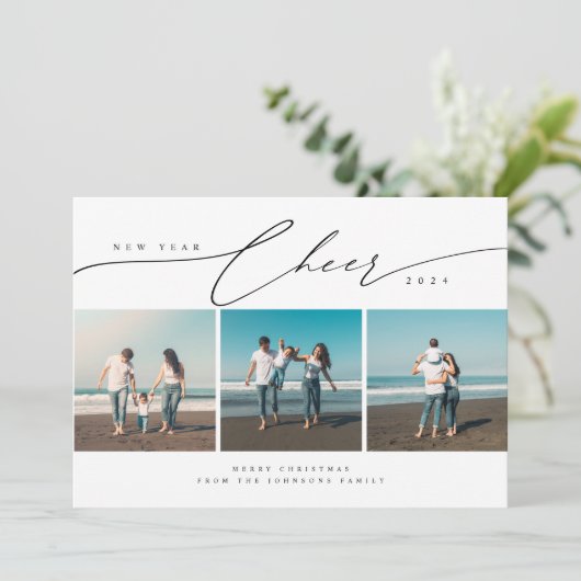 Vrolijk Kerstfeest en Gelukkig Nieuwjaar Beach Fot Feestdagenkaart (Staand voorkant)