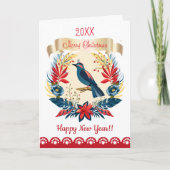 Vrolijk kerstfeest en gelukkig nieuwjaar! Blauwe v Feestdagen Kaart (Voorkant)