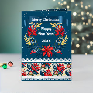 Vrolijk kerstfeest en gelukkig nieuwjaar! Blauwe v Folie Feestdagenkaart