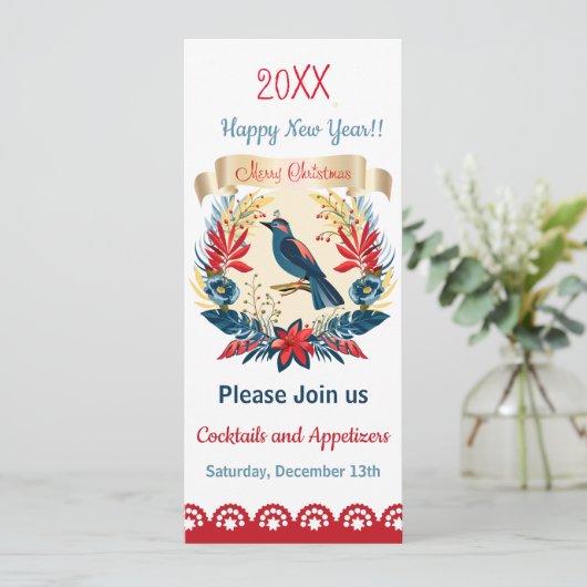 Vrolijk kerstfeest en gelukkig nieuwjaar! Blauwe v Kaart (Staand voorkant)