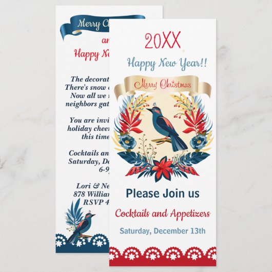 Vrolijk kerstfeest en gelukkig nieuwjaar! Blauwe v Kaart (Voorkant / Achterkant)