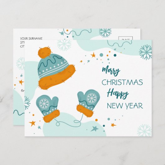 Vrolijk kerstfeest en gelukkig nieuwjaar briefkaart (Voorkant / Achterkant)