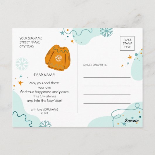 Vrolijk kerstfeest en gelukkig nieuwjaar briefkaart (Achterkant)