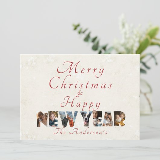 Vrolijk kerstfeest en gelukkig nieuwjaar collage f feestdagenkaart (Staand voorkant)