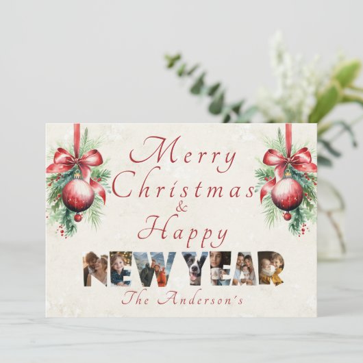 Vrolijk kerstfeest en gelukkig nieuwjaar collage f feestdagenkaart (Staand voorkant)