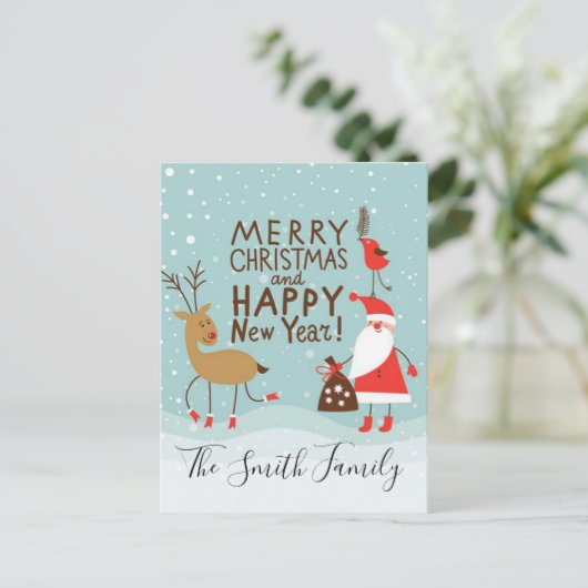 Vrolijk kerstfeest en gelukkig nieuwjaar feestdagenkaart (Staand voorkant)