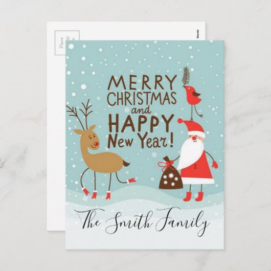 Vrolijk kerstfeest en gelukkig nieuwjaar feestdagenkaart (Voorkant / Achterkant)