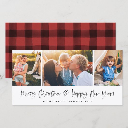 Vrolijk kerstfeest en gelukkig nieuwjaar fotocolla feestdagenkaart (Voorkant / Achterkant)