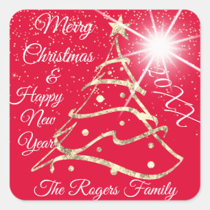 Vrolijk kerstfeest en gelukkig nieuwjaar Gold Red Vierkante Sticker