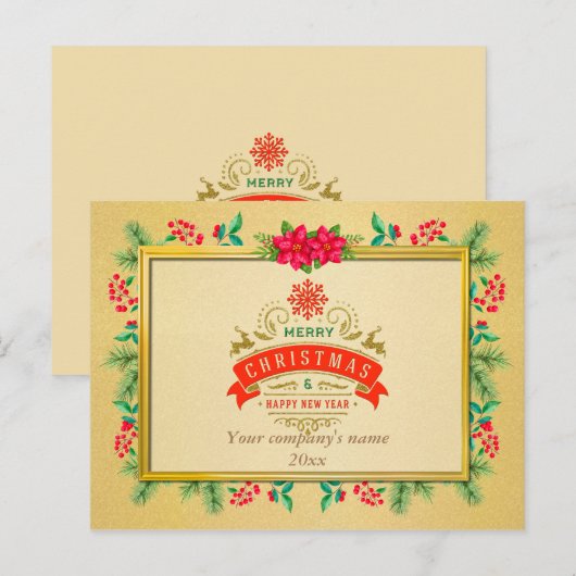 Vrolijk Kerstfeest en Gelukkig Nieuwjaar Goud Lijs Briefkaart (Voorkant / Achterkant)