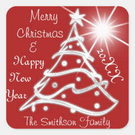 Vrolijk kerstfeest en gelukkig nieuwjaar grijs roo vierkante sticker