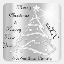 Vrolijk kerstfeest en gelukkig nieuwjaar, grijs zi vierkante sticker