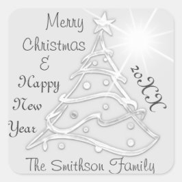 Vrolijk kerstfeest en gelukkig nieuwjaar, grijs zi vierkante sticker