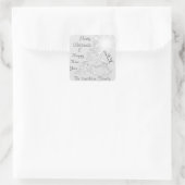 Vrolijk kerstfeest en gelukkig nieuwjaar, grijs zi vierkante sticker (Tas)