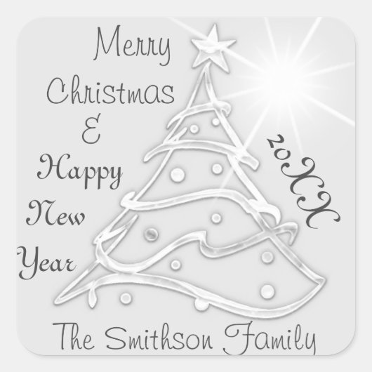 Vrolijk kerstfeest en gelukkig nieuwjaar, grijs zi vierkante sticker (Voorkant)