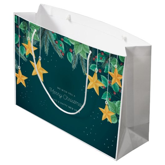 Vrolijk kerstfeest en gelukkig nieuwjaar groot cadeauzakje (Achterkant Gekanteld)