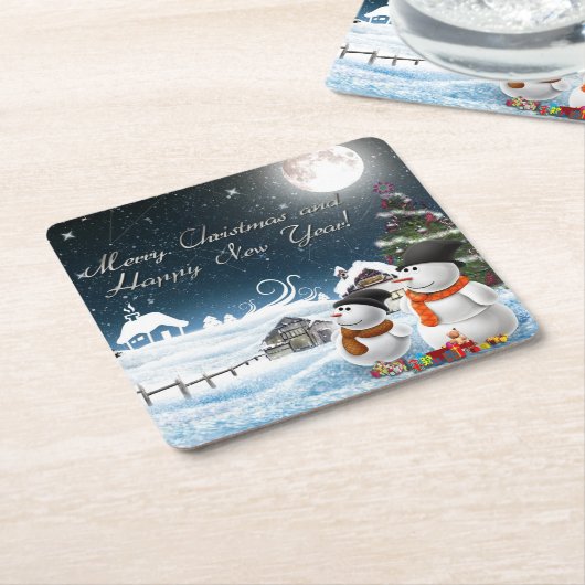 vrolijk kerstfeest en gelukkig nieuwjaar kartonnen onderzetters (Schuin)