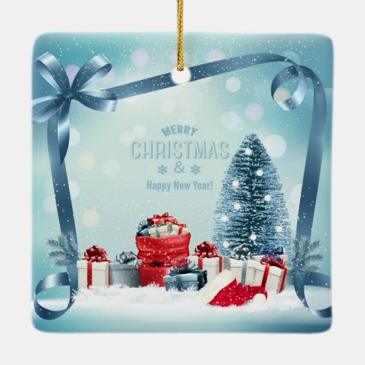 Vrolijk kerstfeest en gelukkig nieuwjaar keramisch ornament (Achterkant)