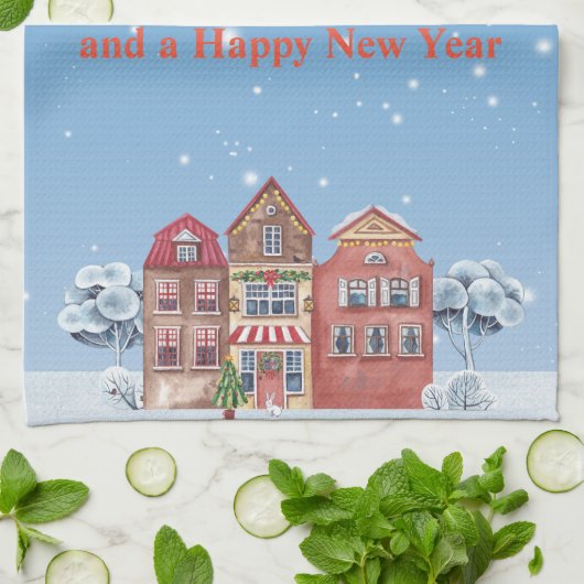 Vrolijk Kerstfeest en Gelukkig Nieuwjaar Keuken Ha Theedoek (Gevouwen)