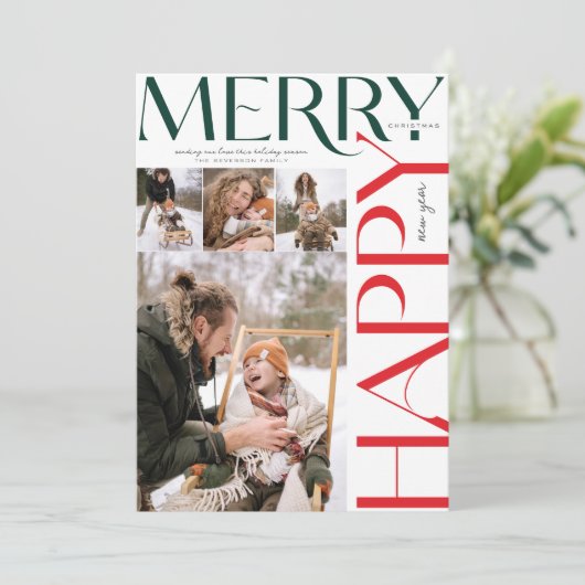 Vrolijk Kerstfeest en Gelukkig Nieuwjaar, Moderne Feestdagenkaart (Staand voorkant)