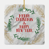 Vrolijk kerstfeest en gelukkig nieuwjaar op marmer keramisch ornament (Achterkant)