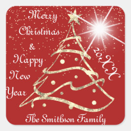Vrolijk kerstfeest en gelukkig nieuwjaar oud rood vierkante sticker