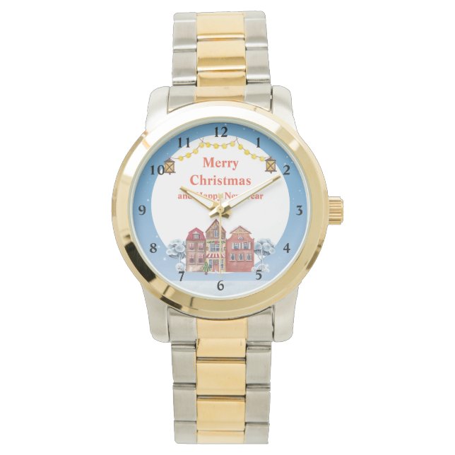 Vrolijk Kerstfeest en Gelukkig Nieuwjaar Oversized Horloge (Voorkant)