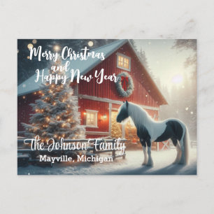 Vrolijk kerstfeest en gelukkig nieuwjaar paard en  briefkaart