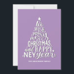 Vrolijk kerstfeest en gelukkig nieuwjaar. Paars Feestdagenkaart<br><div class="desc">"Wij wensen u een prettige kerstdag en een gelukkig nieuwjaar" paarse kaartje.</div>