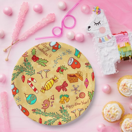 Vrolijk kerstfeest en gelukkig nieuwjaar papieren bordje (Feest)