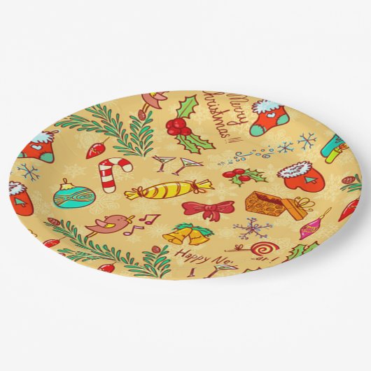 Vrolijk kerstfeest en gelukkig nieuwjaar papieren bordje (Gekanteld)