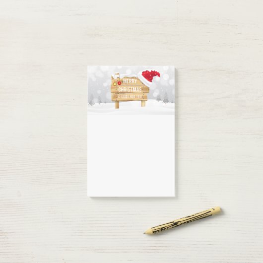 Vrolijk kerstfeest en gelukkig nieuwjaar post-it® notes (Op bureau)