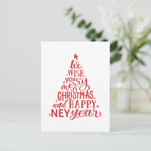 Vrolijk kerstfeest en gelukkig nieuwjaar. Rode let Feestdagenkaart (Staand voorkant)