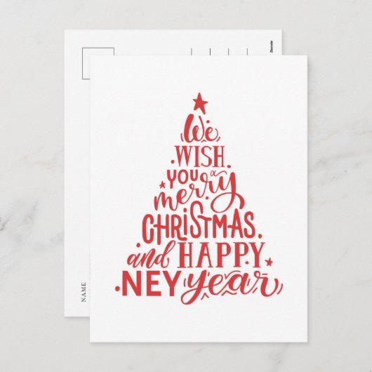 Vrolijk kerstfeest en gelukkig nieuwjaar. Rode let Feestdagenkaart (Voorkant / Achterkant)