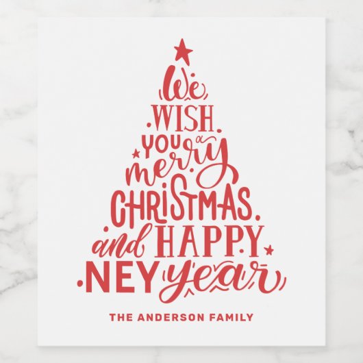 Vrolijk kerstfeest en gelukkig nieuwjaar. Rode let Wijn Etiket (Enkel label)