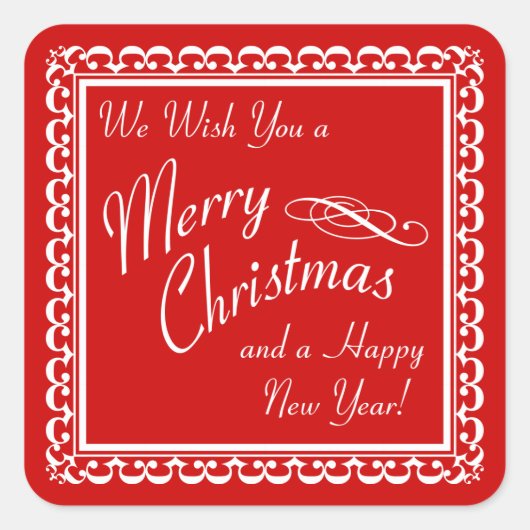 Vrolijk Kerstfeest en Gelukkig Nieuwjaar Rode Stic Vierkante Sticker (Voorkant)